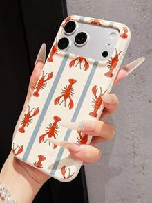 1pc Full Coverage Lychee Texture Cute Lobster Fashion Phone Case, Ins Healing Style Solid Color Leather Texture Phone Case, Perfect For Summer Use, Compatible With IPhone16/17/15/11/13/14/12/17pro/17promax/15pro/15plus/15promax/13promax/12promax/11promax - Multicolor - View 3