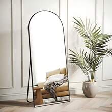 EDIMENS Full-Length Mirror, 160 X 50 Cm, Curved Standing Mirror, Aluminum Alloy Frame, Tempered Glass, For Bedroom, Living Room, Wardrobe - 165x60cm-Schwarz - 查看 8