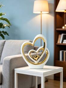 Luxury Acrylic Electroplated Gold Heart-Shaped "Love" Creative Home Decor Heart Sculpture Love Statue, Suitable For TV Stand, Entryway, Desk, Christmas Thanksgiving Gift, Office Decoration, Exquisite Craftsmanship, Living Room Bedroom Room Decor Accessory - A - View 2