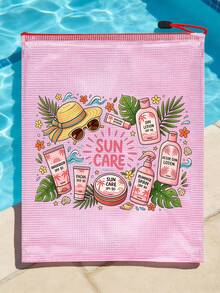 New Sun Care Printed Fashion Waterproof PVC Beach Bag With Sunscreen And Monstera Leaf Pattern - A4 Size, Transparent Nylon Zipper Makeup Bag, Suitable For Swimming, Diving And Summer Vacation - Lightweight, Suitable For Young Men And Women, Beach Bag Accessories Travel Essentials, Summer Must-Have, Beach Must-Have - Multicolor - View 8