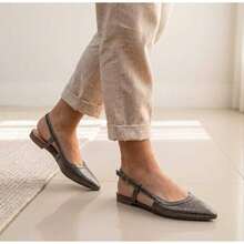 Women's Pointed Toe Mule Flat Sandal Open Back Slingback Smooth Comfortable Soft Sole - 老銀 - 查看 2