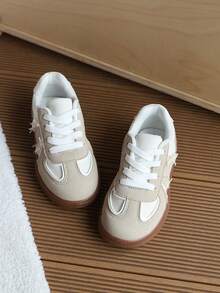 1 Pair Unisex Kids Vintage Patchwork German Training Shoes, Spring/Autumn New Casual Anti-Slip Sports Sneakers - Beige - View 8