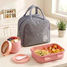 1pc Pink Lunch Box With Utensils, Bento Box With Spoon And Fork, Microwave , Insulated Lunch Bag, With Soup Cup, 3-Compartment Food Storage Container Set, Snacks, Lunch, Portable Travel Set - View 3