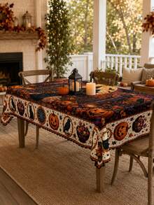 1pc-Halloween Tablecloth, Haunted House Black Cat Pumpkin Candy Table Cover, Spooky Gothic Fall Holiday Table Decor For Dining Room Kitchen, Party Home Decoration, Indoor Outdoor Tabletop Cover - Multicolor - View 8