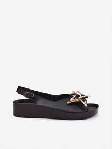 Elegante und bequeme Damen-Sandalen aus Leder S.Barski KV61-6045 mit dekorativer Verzierung auf einem zarten Keilabsatz Gold Schwarz - Schwarz - Übersicht 6