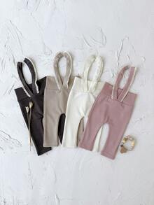 4 Pcs/Set Celana Legging Bayi Perempuan Baru Lahir Kasual Sederhana dengan Ruffle dan Tali Bahu, Celana Dalam Elastis, Kombinasi Musim Semi dan Gugur - MultiWarna - View 2