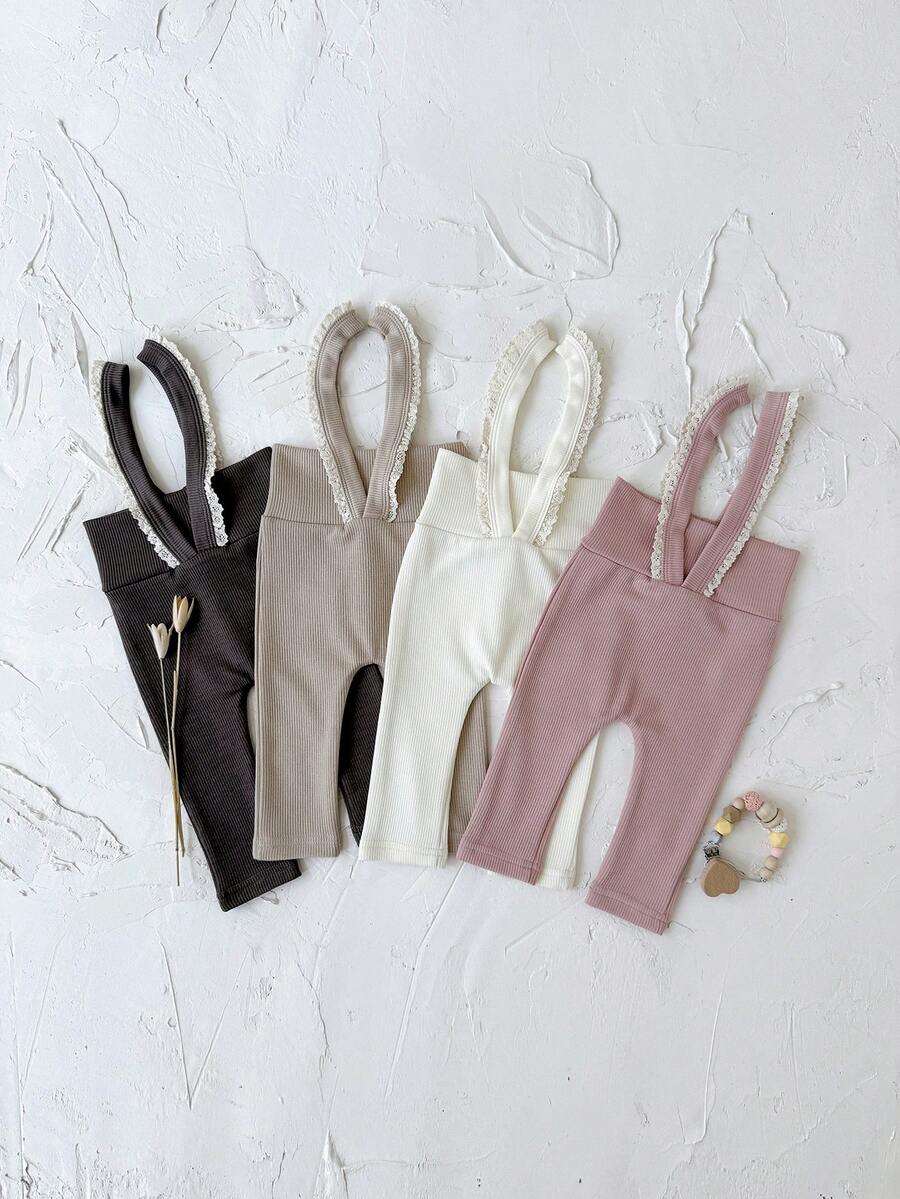 4 Pcs/Set Celana Legging Bayi Perempuan Baru Lahir Kasual Sederhana dengan Ruffle dan Tali Bahu, Celana Dalam Elastis, Kombinasi Musim Semi dan Gugur