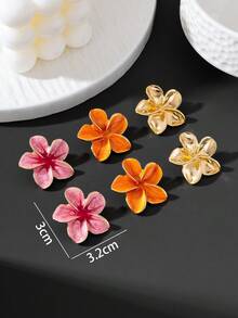 3 paires de boucles d'oreilles à tige pour femmes, style plage de vacances d'été, multicolores mélangées, élégantes et luxueuses, faites à la main, effet goutte d'huile, fraîches et douces, motif plumeria - Multicolore - Voir 7