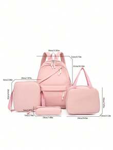 1 Set Back To School Fashion Casual Solid Color Backpack Set, Backpack + Tote Bag + Crossbody Bag + Pencil Case, Large Capacity With Laptop Compartment, Solid Color Student Backpack, Adjustable Shoulder Strap + Multi-Pocket Lightweight Portable School Bag, Zipper Bag Set, Suitable For Graduates/Students/Teenage Girls, Perfect For Outdoor Travel/Middle School/High School/College Use - 2186 - View 2