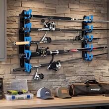 Multi Functional Wall Mounted Fishing Rod Rack, Capable Of Storing 6 Fishing Rods, Equipped With Soft Rubber Hooks To Protect The Rod Body And Fishing Wheel, Compatible With Spinning Wheels And Fishing Rods - Blue - View 2