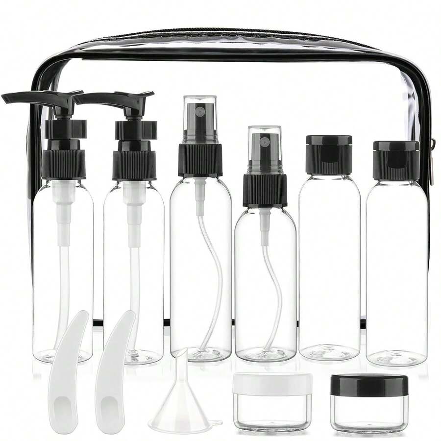 Portable Makeup Set Travel Refillable Bottles Spray Bottles Cosmetic Storage Set With Storage Bag And Labels Women's Holiday Gift Set 13pcs - Black - View 1