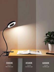 Guanova 1件 LED 桌燈，3色溫可選，黑/白色可選，USB供電，亮度可調，360°鵝頸設計，USB桌面夾燈，適用於視訊會議、閱讀、學習、工作照明、植物燈、美甲燈、化妝燈、家居裝飾、室內、宿舍、辦公室等場所 - 圓環檯燈 - 查看 12