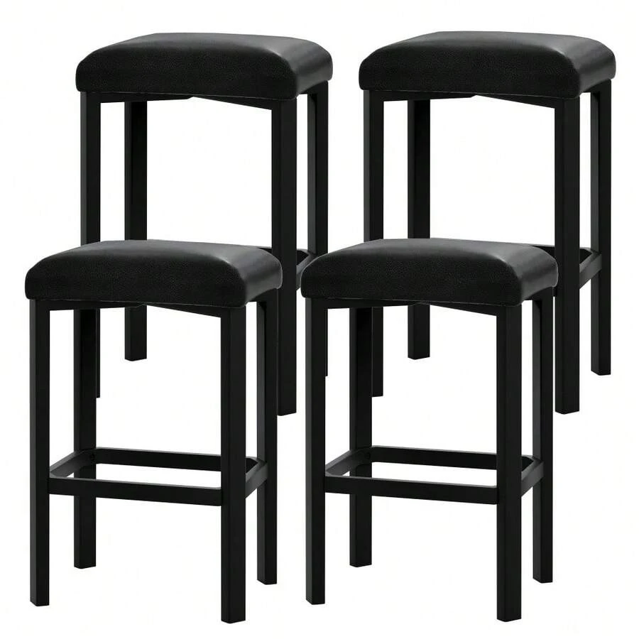 Taburetes de bar de altura encimera de 24 pulgadas, pack de 2 o 4 unidades. Sillas de cocina para zona de desayuno en piel sintética PU, con tapizado acolchado de 2 pulgadas de grosor - 4 piezas negras - Ver 1