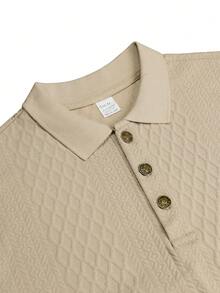 Kolrap Men's Business Casual Polo Collar Sweatshirt, Textured Jacquard Button Placket Loose Long Sleeve Top, Suitable For Daily Commute - Apricot - View 4