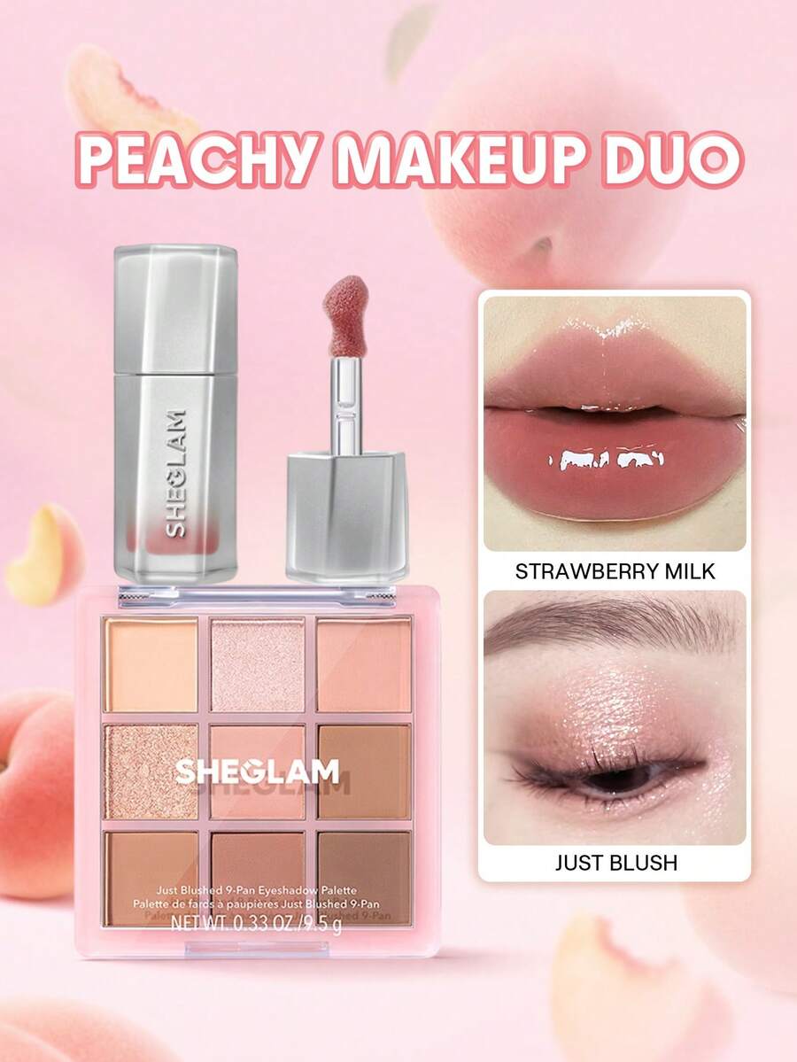 SHEGLAM [2Pcs] Just Blushed 眼影盤和唇彩套組 品牌美妝化妝品 適合女士與女孩 - 剛剛暈染+草莓牛奶 - 查看 1