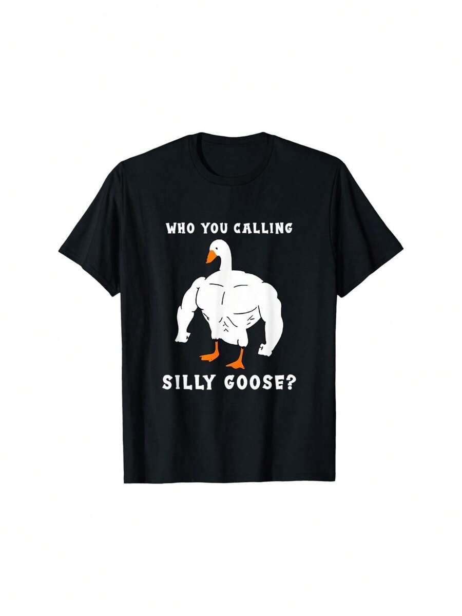 [Casual Style] Silly Goose" Funny Gym Meme T-Shirt, Comfortable Fit, Muscular Goose Graphic, ideal for Casual Wear &amp; Holiday Gifts - Schwarz - Übersicht 1