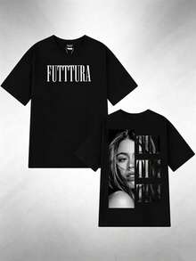 Unisexowy casualowy T-shirt z nadrukiem inspirowanym trasą koncertową piosenkarki Tini Stoessel w 2026 roku. Stylowe, krótkie rękawy, casualowe, retro, festiwalowe stroje dla kobiet, letnia wyprzedaż, dams - Czarne - Zobacz 1