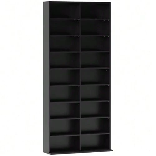 Storage Shelf For 640 CDs And Blu-Rays, With 18 Compartments And 14 Adjustable Shelves, Black. - 黑色 - 查看 1