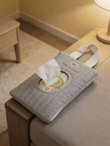 2pcs/1pc Letter Bear & Rabbit Cartoon Cute Embroidered Tissue Storage Handbag, Car Wet Wipe Pouch, Pull-Out Portable Hand-Carry Storage Bag - Multicolor - View 4