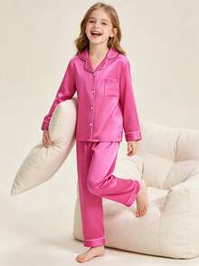 2pcs Tween Girl Watermelon Red Long Sleeve & Long Pants Pajama Set - Multicolor - View 5