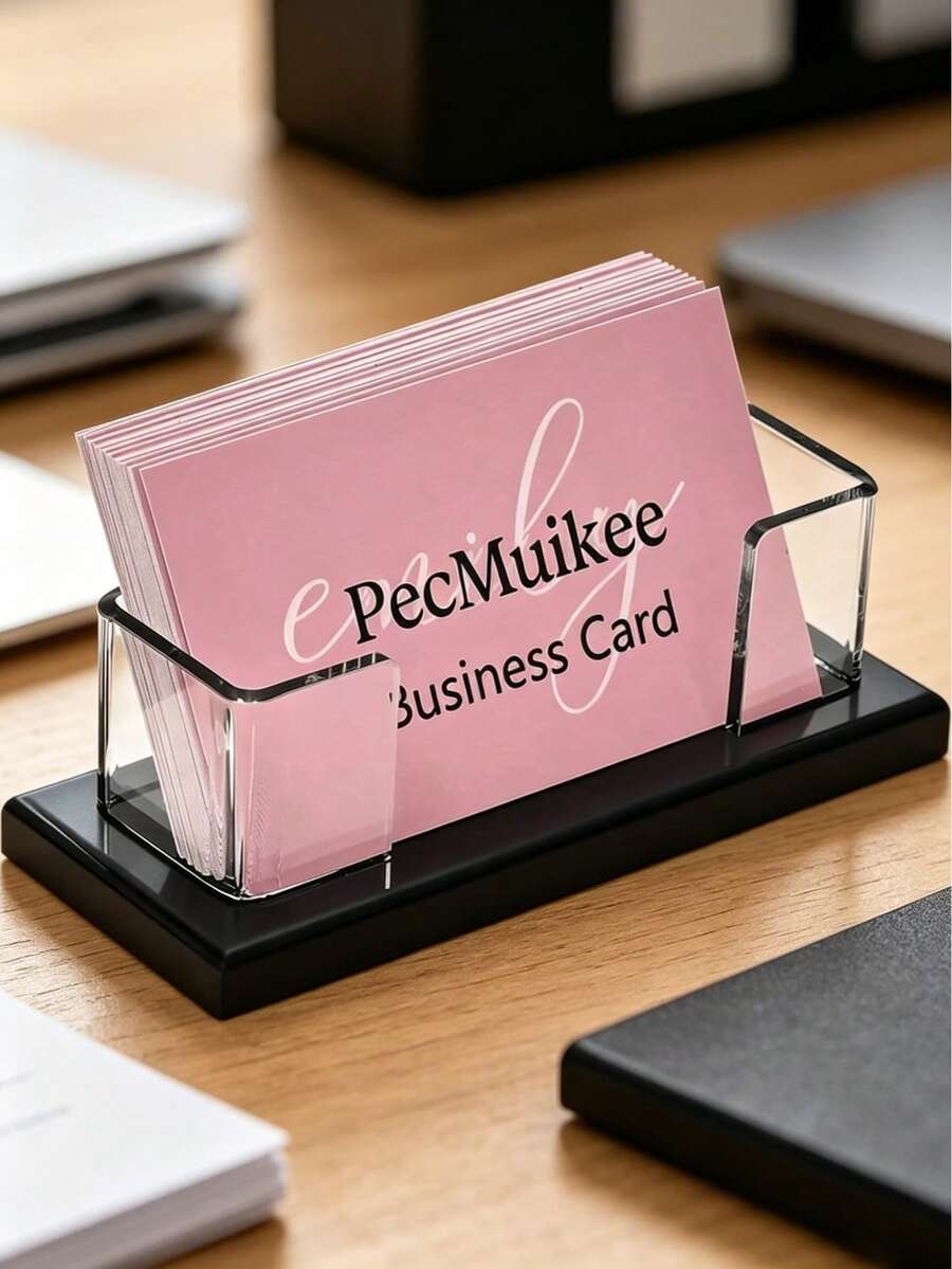 1pc Business Card Holder - Acrylic Business Card Display For Desk, Cards Organizer For Office, Reception, Vendor Booth And Trade Shows - Left and Right - View 1