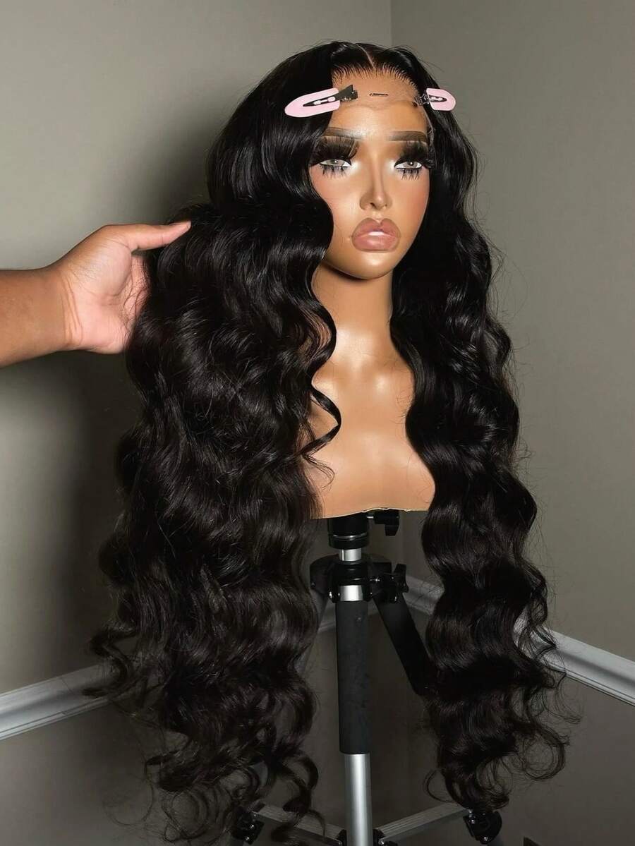 38 40 Inches Body Wave 13x4 HD Transparent Lace Frontal Human Hair Wigs Pre Plucked With Baby Hair 200% Density Water Wave Lace Front Wig For Women Natural Black Color - Natural Black - 查看 1