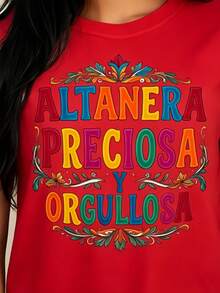 Colorful Women's T-Shirt "Proud, Beautiful, And Authentic" With Mexican-Inspired Design, White, Casual Wear For Celebrations And Festivals. 2D Women's T-Shirt - 紅色 - 查看 6