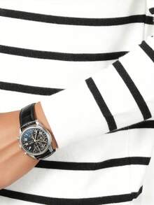 Men's Spring Autumn Fashion Minimalist Black Striped Crew Neck Long Sleeve Sweater - White - View 7