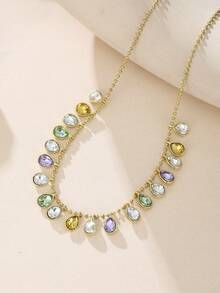 Eterna Glow 1件嘻哈風時尚彩色鋯石冰鑽項鍊 女款水晶寶石鏈條吊墜項鍊 新娘派對飾品 - 項鍊 - 查看 12