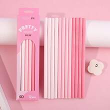 12pcs Macaron Solid Color Round HB Wooden Pencils, Macaron Color Series Minimalist Wooden Writing Pencil Set, Smooth Sketching Drawing Stationery, Student Back To School Exam Supplies - A - View 9