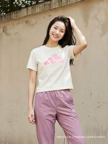 Adidas Women's FAV TEE Short Sleeve Knit Collarless T-Shirt TKS2867 - Baby Pink - View 2