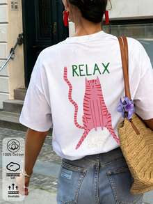 Damen-T-Shirt in Unifarbe mit Rundhalsausschnitt, kurzen Ärmeln und taillierter Passform, kurzes Schnitt, ideal für Frühling/Sommer, Freizeitkleidung, Streetwear, Y2K-Stil, Painted Kitten - Weiss - Übersicht 2
