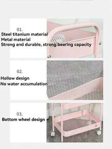 1pc 3-Tier Metal Rolling Storage Cart, Multi-Functional Mobile Utility Trolley With Wheels And Handle, Large Capacity Storage Rack, Suitable For Kitchen, Bathroom, Living Room, Bedroom And Office - Multicolor - View 9