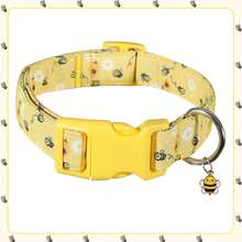 This Polyester Dog Collar Features A Cartoon Yellow Bee And Floral Background With Bees, Clouds, And Daisies, Creating A Cute Atmosphere. The Collar Is Made Of Breathable Material To Ensure Pet Comfort. The Alloy Metal Ring Is Sturdy , Rust-Resistant, And The Adjustable Quick-Release Buckle Design Makes It Easy To Put On And Take Off. Happy Dog Supplies - Yellow - View 6