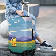 Miniso Pokemon Pikachu Wilderness Pixel Landscape Print Luggage Cover, Stretch Full Wrap Washable Suitcase Protector, Retro Game Style Anti-Scratch Dustproof Travel Skin - Color - View 2