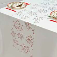 1pc Line Drawing Table Runner 28*275cm 11.02*108.27inch Tougan Transparent Line Drawing Maple Leaf Table Runner Polyester Fabric Table Decor Suitable For Christmas Party, Birthday Party, Thanksgiving, Etc. (Multiple Colors Available) - Multicolor - View 3