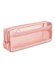 Cute Morandi Plaid Transparent Double-Layer Pencil Case, Large Capacity Mesh Stationery Organizer, Double-Layer Pencil Holder, Large Capacity Transparent Pencil Box, With Handle And Zipper, Portable Travel Makeup Bag, Suitable For Adults, Schools, And Offices. - Multicolor - View 13