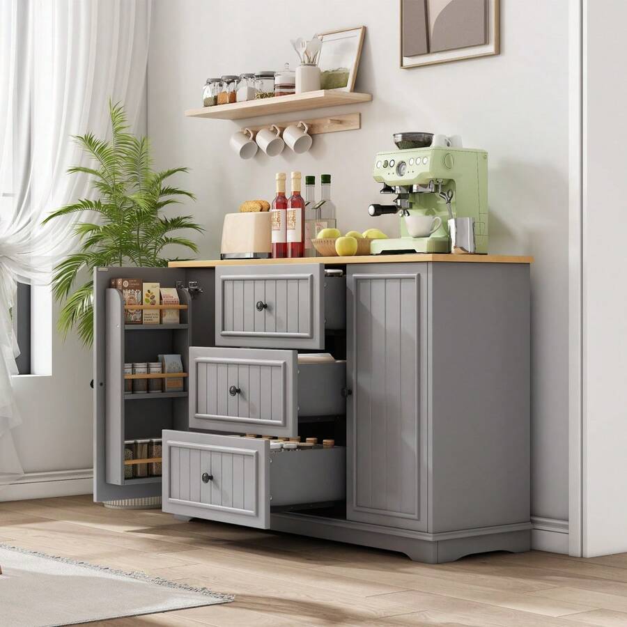 Modern Sideboard In A Minimalist Style / MDF Sideboard / Freestanding Base, High Load-Bearing Capacity / Generous Storage Space / Suitable For Dining Rooms, Living Rooms And Entryways - Grey - View 1