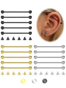 5Pcs 14G Industrial Barbell Cartilage Earring 38mm Body Piercing Jewelry For Women With 6Pcs Replacement Spikes - Light Ball - View 1