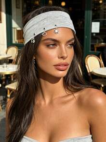1Pc Women's Wide Elastic Knit Headband, Star Sun Heart Pendant Decoration, Minimalist Sport Yoga Headband, Suitable For Daily/Fitness/Streetwear - Multicolor - View 4