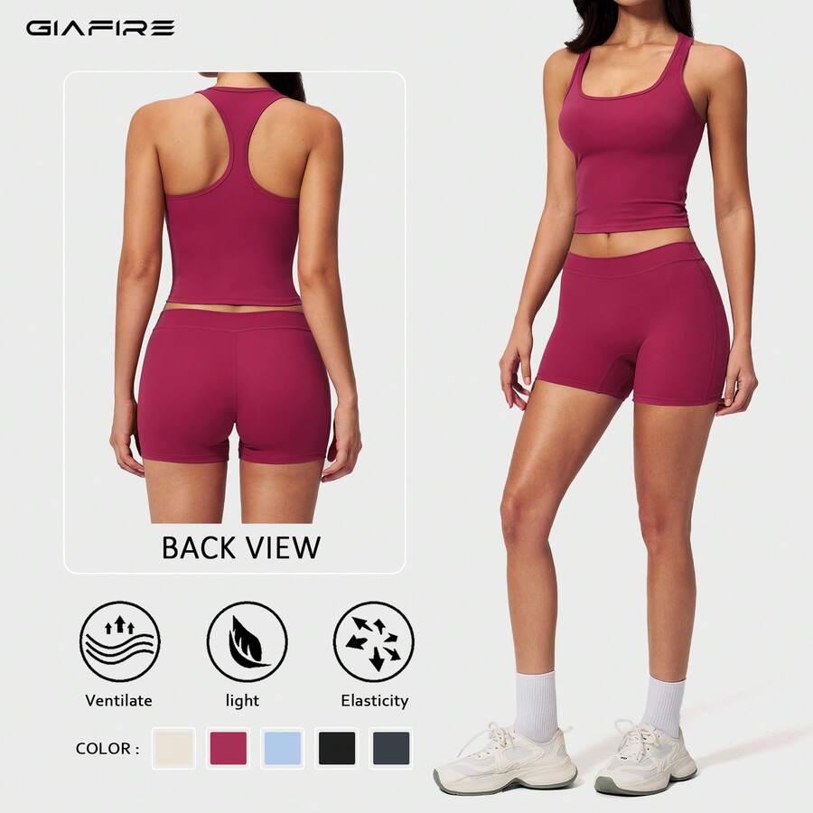 2026新款 GIAFIRE 女款2件式瑜伽套裝，緊身快乾高腰提臀收腹刷毛寬腿褲，皮拉提斯跑步健身運動裝，戶外休閒舒適