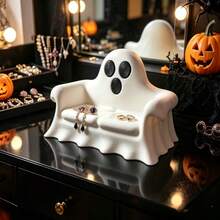 1 Stück 10cm Halloween Geist & Kürbis Sofa Dekoration, süße Neuheit Harz Schmuck Aufbewahrungsschale, gruselige Heimdekoration für Halloween Party & Feiertage - Übersicht 2
