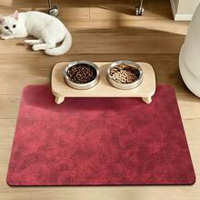 1pc Solid Color Minimalist Pet Food Mat, Decorative Carpet With Flat Texture, Creates Cozy Scene, Pet Feeding Bowl Mat, Thick Fabric Easy To Clean And Wipe, Suitable For Cats And Dogs - Red - View 5