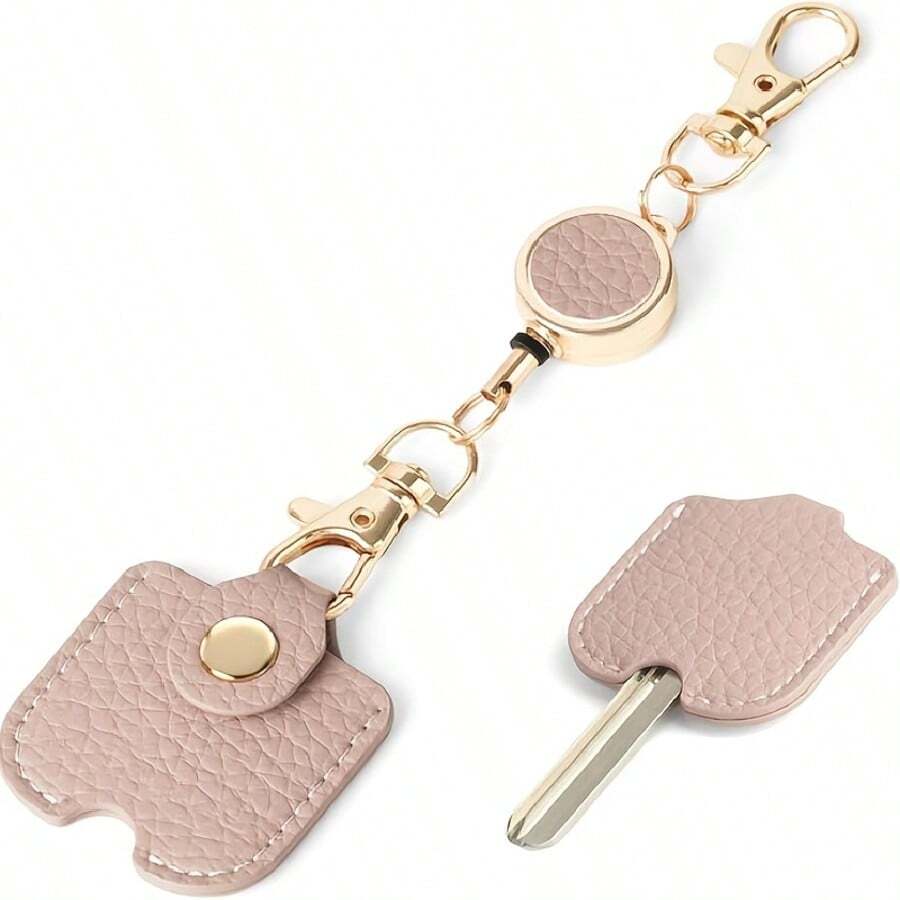 Women's Retractable Keychain, Faux Leather Extendable Keychain, 11.81-Inch Extended Length, Anti-Loss Keychain With Gold Metal Clasp, Cute And Portable Keychain, Suitable For ID Cards And Car Keys, Available In 4 Colors - View 1