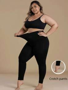 Plus Size Modal Black Cropped Leggings One Piece High Elastic - Black - View 1