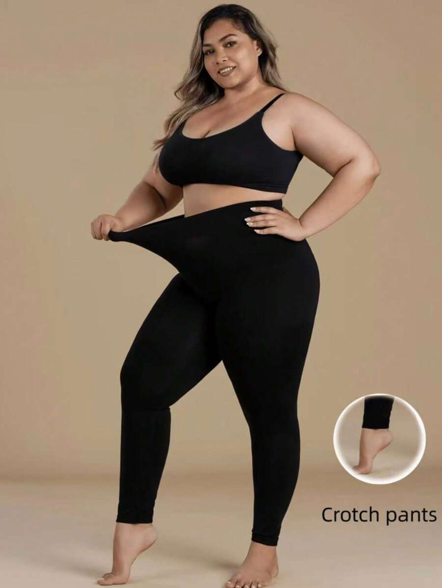 Plus Size Modal Black Cropped Leggings One Piece High Elastic - Black - View 1
