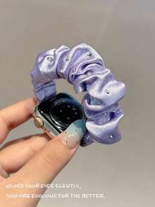 1pc Purple Satin Rhinestone Elastic Hair Tie Watch Band Compatible With Apple Watch Series 11/10/9/8/7/6/5/4/3/2/4/1/Ultra/SE/38/40/41/42/44/45/46/49mm, Women's Shiny Decorative Wristband, Smart Watch Band Accessory Summer Hair Tie Strap, Affordable Wristband - Smoke Purple - View 8