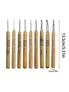 Bamboo Handle Carbonized Silver Head Crochet Hooks, 2.0-6.0mm 9 Sizes Available, Smooth Silver Head Anti-Snag, Suitable For Knitting Dolls, Scarves, Holiday Gift Making And Home Decor, First Choice For Knitting Enthusiasts Handmade Gift Making - Carbonized Round Shank Hook - View 2