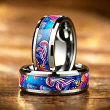 1pc Cute Sweet Sea Starfish Jellyfish Rings Elegant Stainless Steel Rings For Women High Polished Wedding Band Jewelry Birthday Gift - Silver - View 7