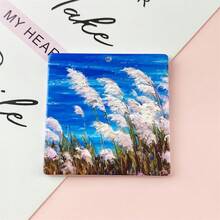 2pcs 50mm Acrylic Double-Sided Embossed Colorful Landscape Oil Painting Style Pendant DIY Jewelry Decoration Hanging Accessories - Multicolor - View 5